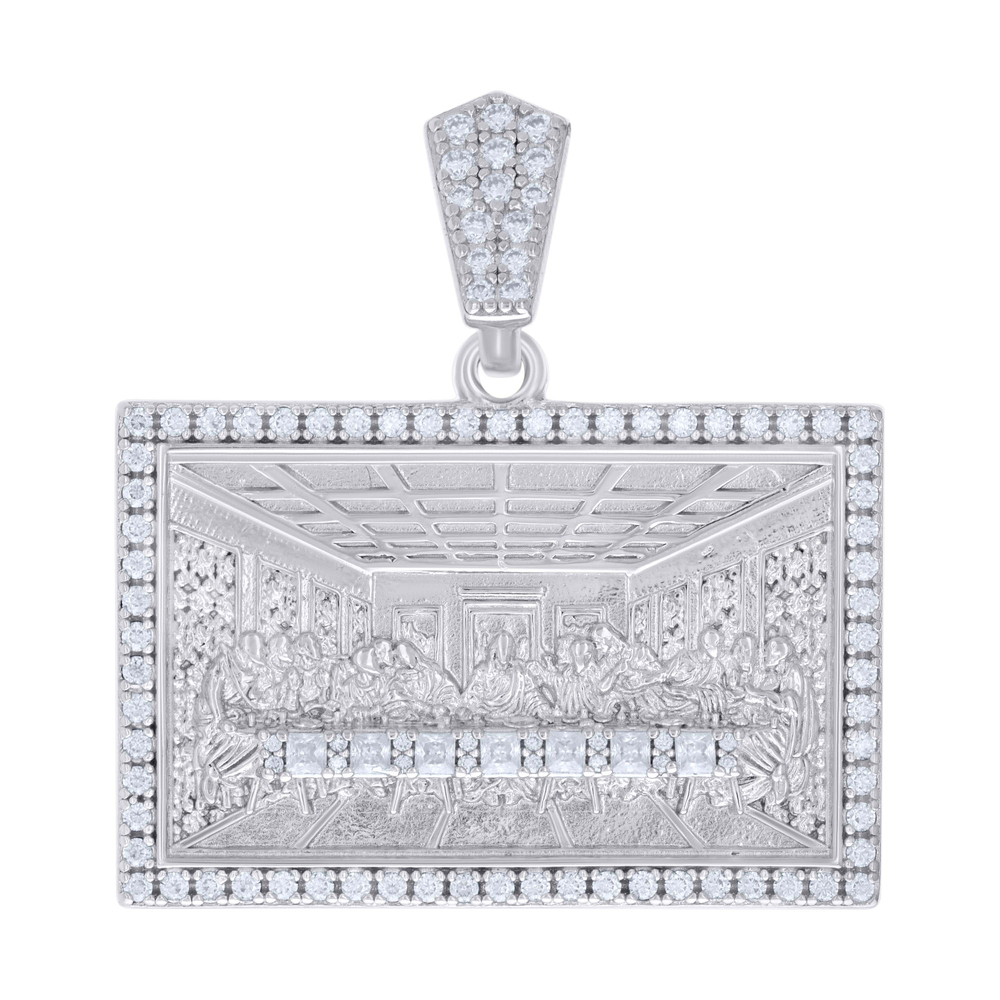 925 Sterling Silver 1.22ct, 0.40ct Baguette Rnd Moissanite Last Supper Pendant